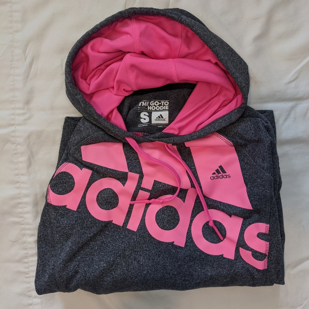 Grey and pink fitted adidas hoodie